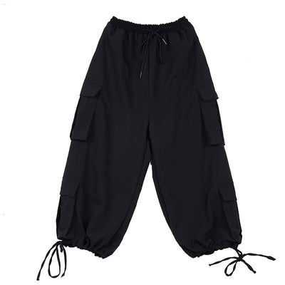 Men's Japanese Casual Dark Multi-pocket Straight Drawstring Slacks