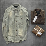 Vintage Washed Slim Striped Long Sleeve Denim Shirt