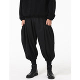 Casual Dark Mid Rise Large Pockets Loose Harem Pants