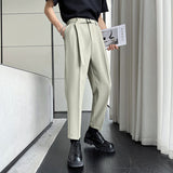 Men's Business Casual Solid Color Belted Trousers