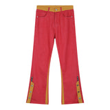 Men's Flared Hem Zipper Straight Jeans Trousers Streetwear