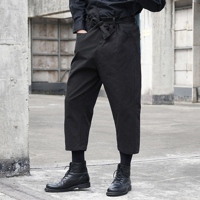 Men's 9-Point Straight Leg Pants, Diablo Style Casual Black Trousers, Cropped Ankle Pants