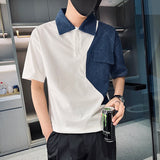 Men's Lapel Collar Contrast Short Sleeve T-Shirt