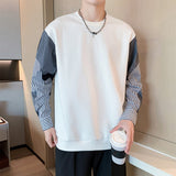 Men's Striped Splicing Sleeves Round Neck Sweatshirt