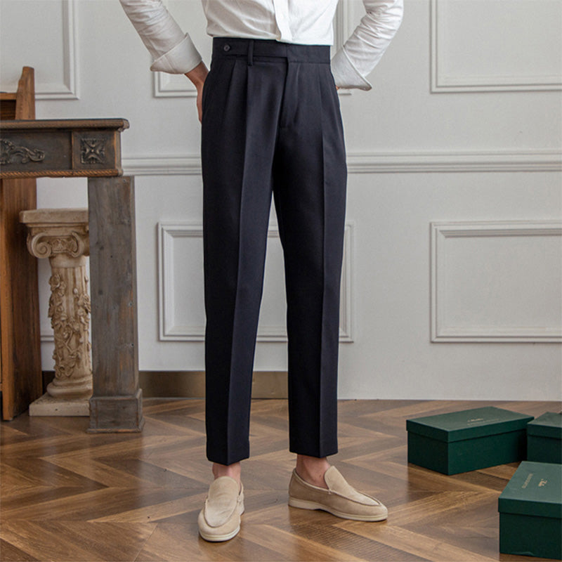 Men's British Casual Dress Pants Slim Fit High Waisted Trousers chicoud Men's British Casual Dress Pants Slim Fit High Waisted Trousers chicoud