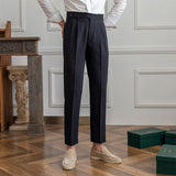 Men's British Casual Dress Pants Slim Fit High Waisted Trousers