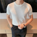 Business Round Neck Plaid Hollow Knit T-Shirt