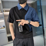 Men's Lapel Collar Contrast Short Sleeve T-Shirt