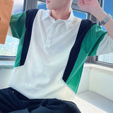 Men's Stitching Color Contrast Lapel Short Sleeve T-Shirt