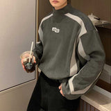 Embroidered Contrast Color Long Sleeve High Neck Shirt