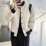 Men's Black and White Stitching Contrast Color Leather Jacket