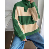 Striped Colorblock Turtleneck POLO Knit Sweater