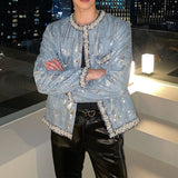 Men's Vintage Casual Beaded Sequin Denim Jacket