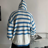 Casual Loose Striped Color Block Knit Hooded Sweater