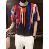 Men's Business Rainbow Stripe Short Sleeve T-Shirt