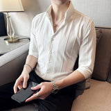 Men's Solid Color British Business Stripe Point Collar Shirt