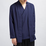 Men's Vintage Solid Color Cotton Linen Fake Two Piece Top