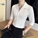 Men's Cuban Collar Business Long Sleeve Plaid Shirt
