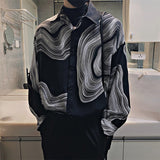 Men's Retro Casual Wavy Long Sleeve Shirt