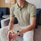 Men's Short Sleeve Polo Stripe Slim Fit Knit T-Shirt