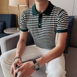 Men's Short Sleeve Polo Stripe Slim Fit Knit T-Shirt