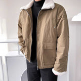 Casual Solid Color Stitching Thick Loose Tooling Jacket