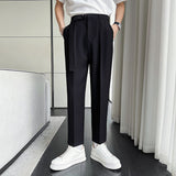 Men's Business Casual Solid Color Belted Trousers