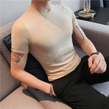 Men's Business Short Sleeve Elastic Slim T-Shirt