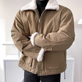 Casual Solid Color Stitching Thick Loose Tooling Jacket