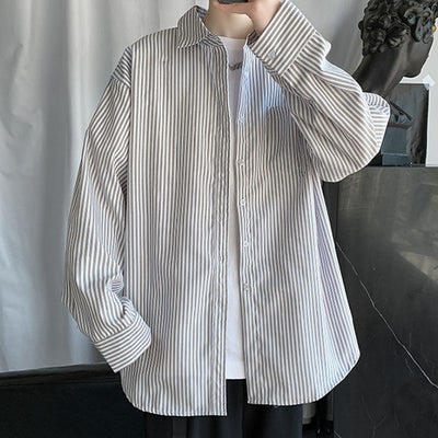 Men's Japanese Casual Stripe Long Sleeve Shirt
