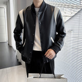 Men's Black and White Stitching Contrast Color Leather Jacket
