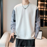Men's Striped Splicing Sleeves Round Neck Sweatshirt