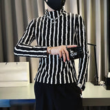 Men's Half Turtleneck Long-sleeved Striped Bottoming T-shirt