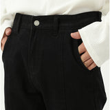 Men Casual Black Zipper Ripped Straight Jeans