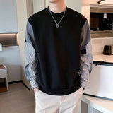 Men's Striped Splicing Sleeves Round Neck Sweatshirt