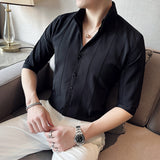 Men's Solid Color British Business Stripe Point Collar Shirt