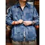 Men's Vintage Plaid Patchwork Denim Shirt