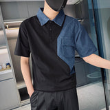 Men's Lapel Collar Contrast Short Sleeve T-Shirt