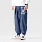 Men's Linen Harem Pants Casual Baggy Cotton Solid Color Loose Frog Button Elastic Waist Pocket