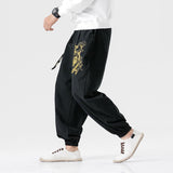 Men's Linen Harem Pants Casual Baggy Cotton Solid Color Loose Frog Button Elastic Waist Pocket