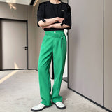 Men Business Casual Irregular Belt Decorative Straight Leg Trousers
