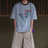 Floral Loose Crew Neck Cotton Short Sleeve T-Shirt