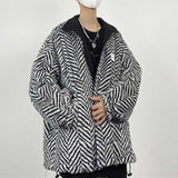 Casual Plush Wavy Striped Loose Reversible Jacket