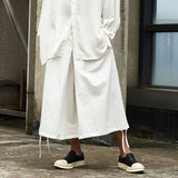 Vintage Cotton And Linen Drawstring Wide-leg Slacks