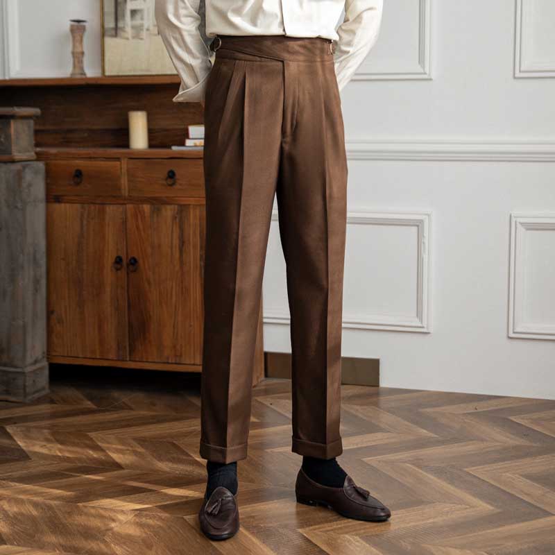 high waisted dress pants men Men's British Retro High Waisted Pants Business Casual Straight Trouse – chicoud