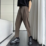 Men's Business Casual Solid Color Belted Trousers