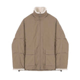 Casual Solid Color Stitching Thick Loose Tooling Jacket
