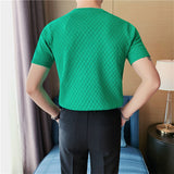 Business Round Neck Plaid Hollow Knit T-Shirt