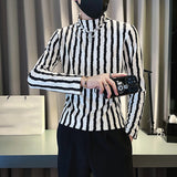 Men's Half Turtleneck Long-sleeved Striped Bottoming T-shirt