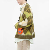 Men Green Rhombus Long Sleeve Short Knit Cardigan